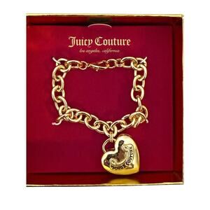 Juicy Couture Gold Heart Charm Bracelet in Box Chunky Chain Logo Jewelry Gift